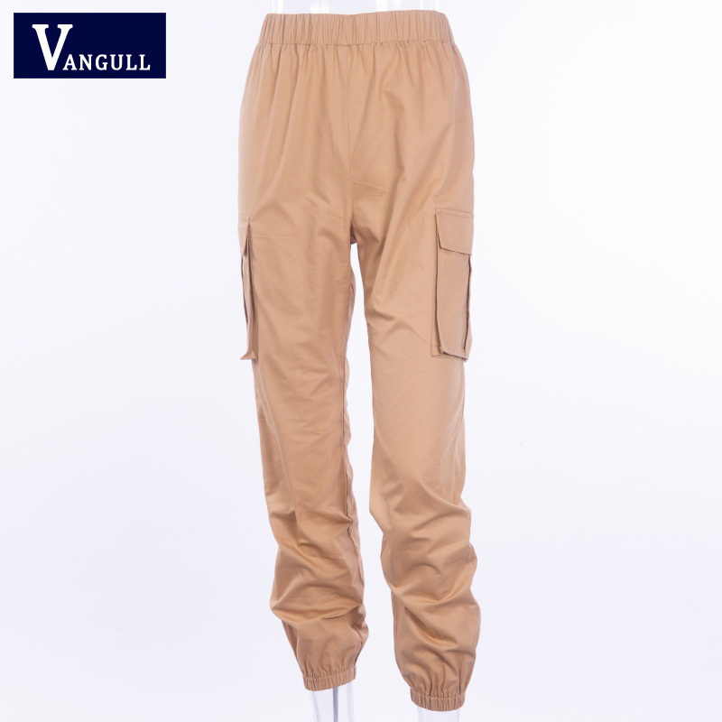 Vangull High Waist Pants Women Side Big Pocket Long Pants New Spring Fashion Female Loose Cargo Pant Casual Sweatpants 201106