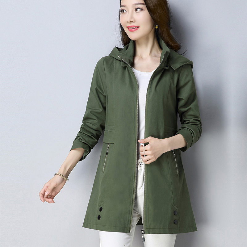 Spring Trench Coat Womens Autumn Casual Loose Windbreakers Womens Solid Hooded Plus Size Coats Female Long Slim Windbreaker T200319