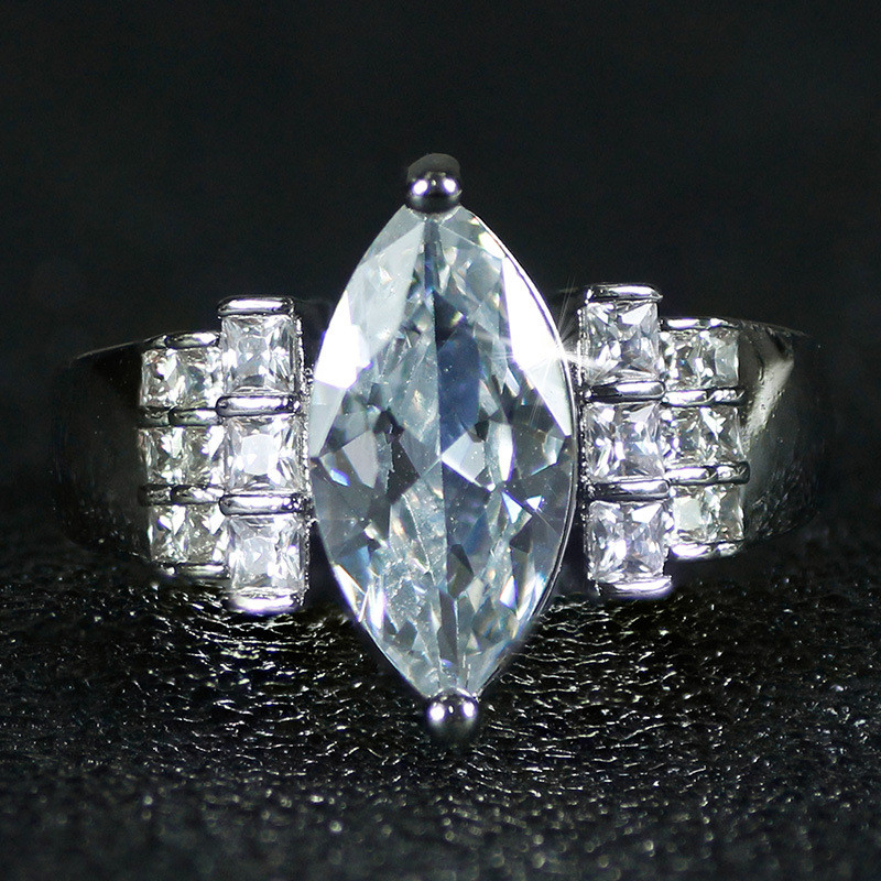 Sterg Sier Marquise Cut White Topaz CZ Dia Gemstones Eternity Wedding Ring for Women