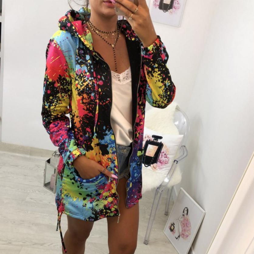 Outerwear & Coats Jackets Fashion Tie dyeing Print Outwear Sweatshirt Hooded Overcoat coats and jackets women 2018AUG16 T200114