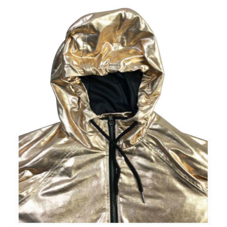 Fashion women's spring and autumn jacket long-sleeved gold PVC raincoat zipper punk unisex waterproof raincoat set T200111