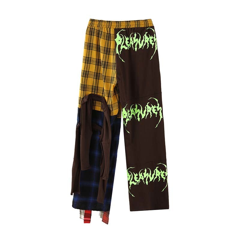 UNCLEDONJM Hip Hop Plaid Pants Men Ins Irregular Casual Pants Patchwork Pants Fashion Streetwear Trousers t2-a002 201126