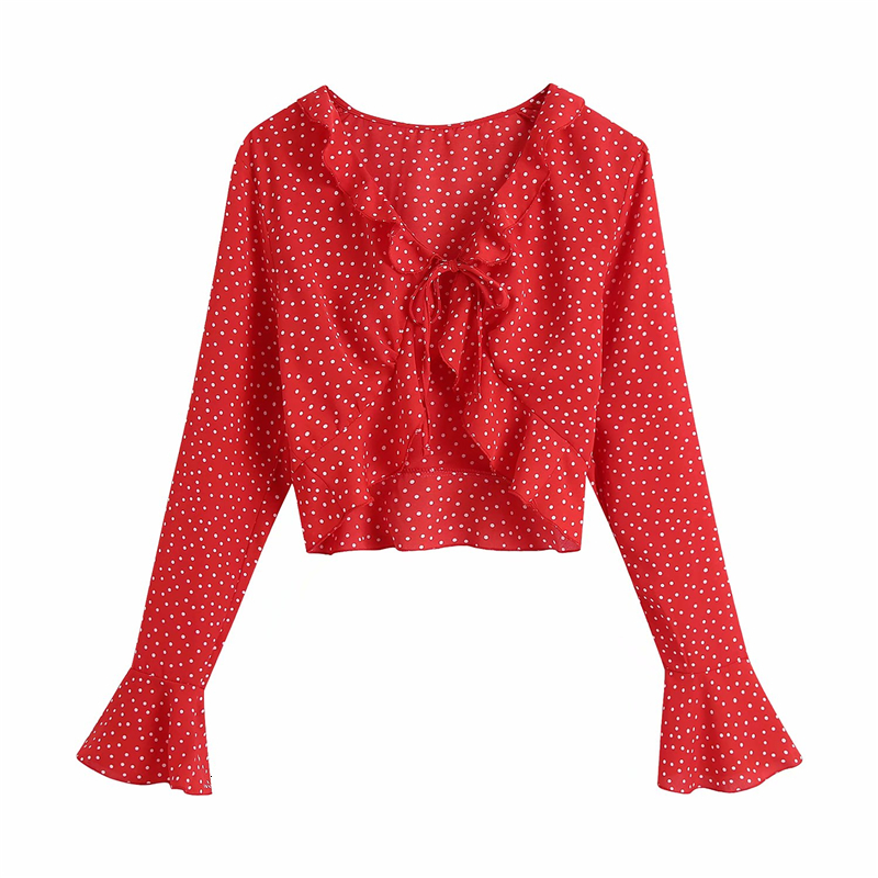 New Elegant Women V-neck Polka Dot Shirts 2021 Fashion Ladies Red Drawstring Short Tops Sexy Female Sweet Chic Ruffles Blouses 4mql 
New Elegant Women V-neck Polka Dot Shirts 2021 Fashion Ladies Red Drawstring Short Tops Sexy Female Sweet Chic Ruffles Blouses 4mql