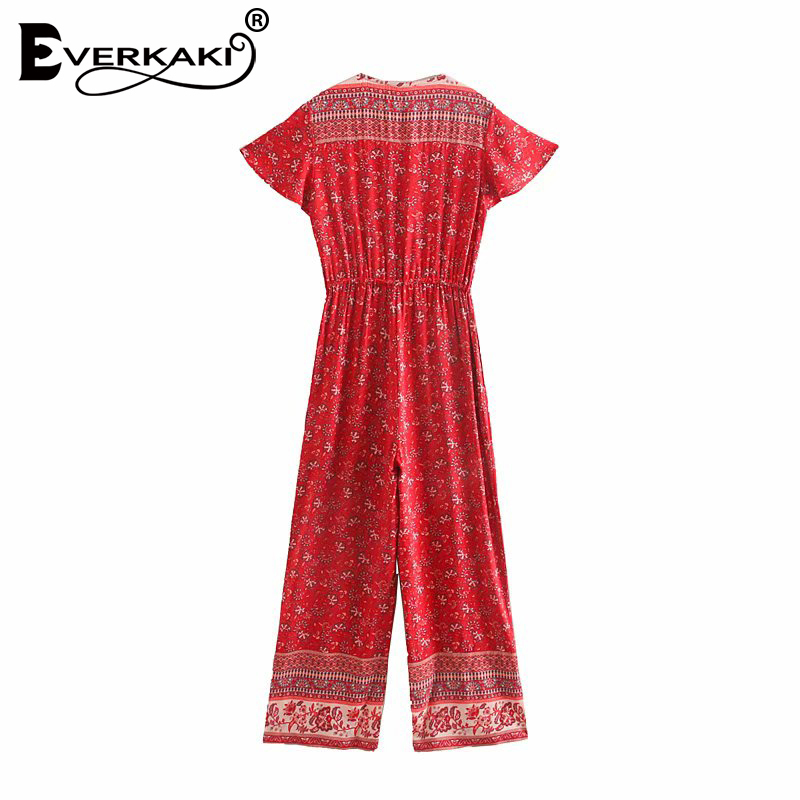 Everkaki Boho Floral Print Rompers Jumpsuits Women Spring Adjustable Sashes Buttons Ladies Jumpsuits Rompers Female Summer T200509