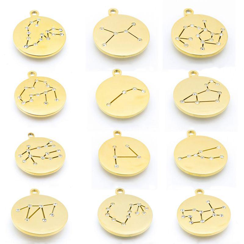

Zodiac Sign Cubic Zirconia Charms Stainless Steel Gemini Aries Libra Taurus Twelve Constellation Pendant for Jewelry Making