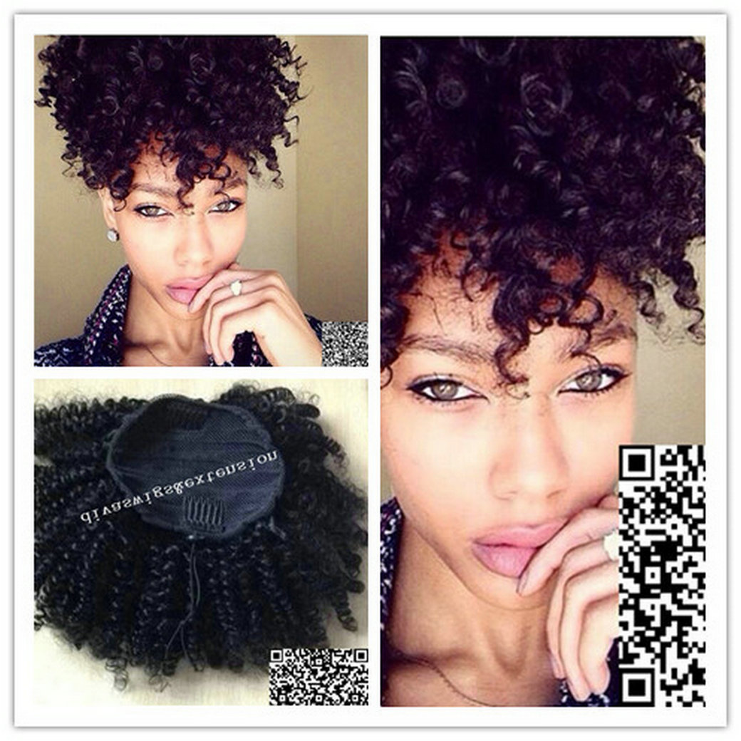 100 Human Kinky curly bang ponytail extension women short kinky curly ponytail hairpiece 10-20inch 1pcs 120g