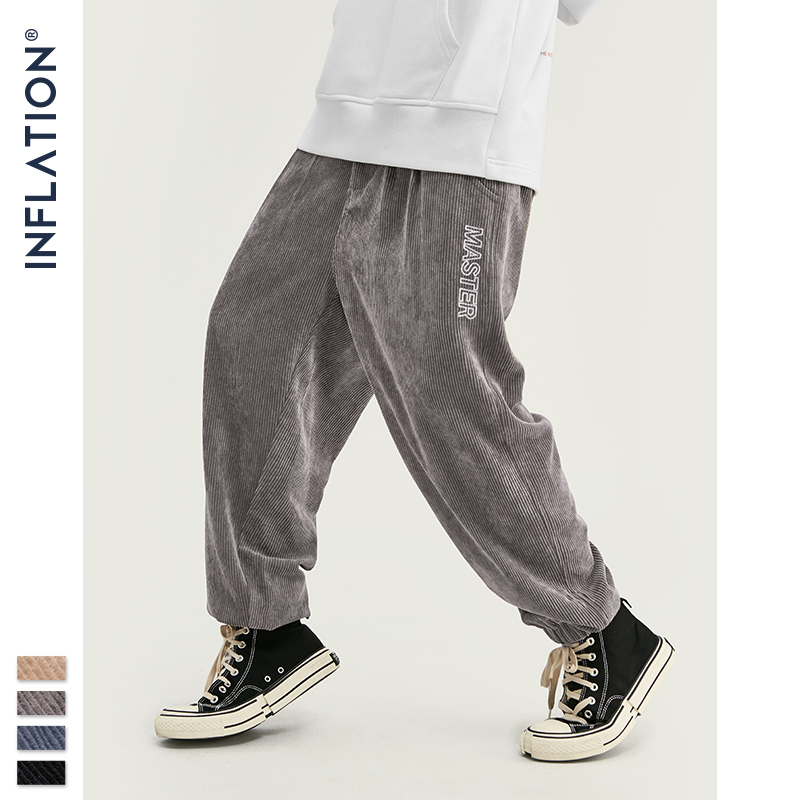 INFLATION Collection Men Casual Corduroy Jogger Pants Men Loose Fit Corduroy Overalls Casual Pants Solid Color 201109