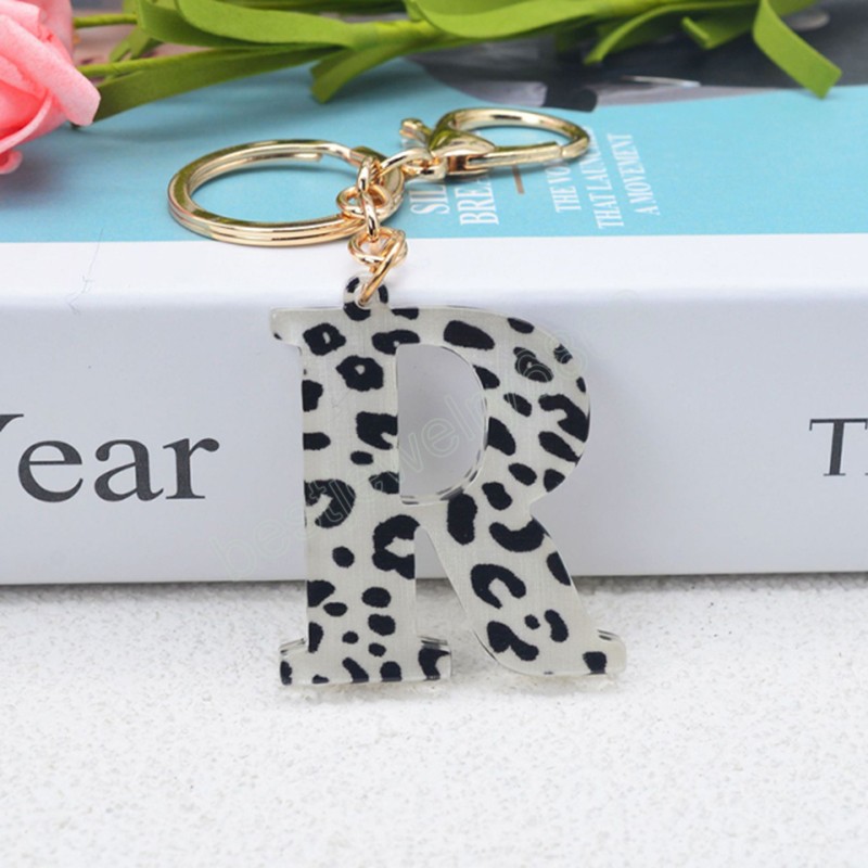 Leopard Print A-Z Initial Letter Keychains Keyrings For Women Men DIY Handmade Resin Alphabet Key Chain Handbag Charm Accessory