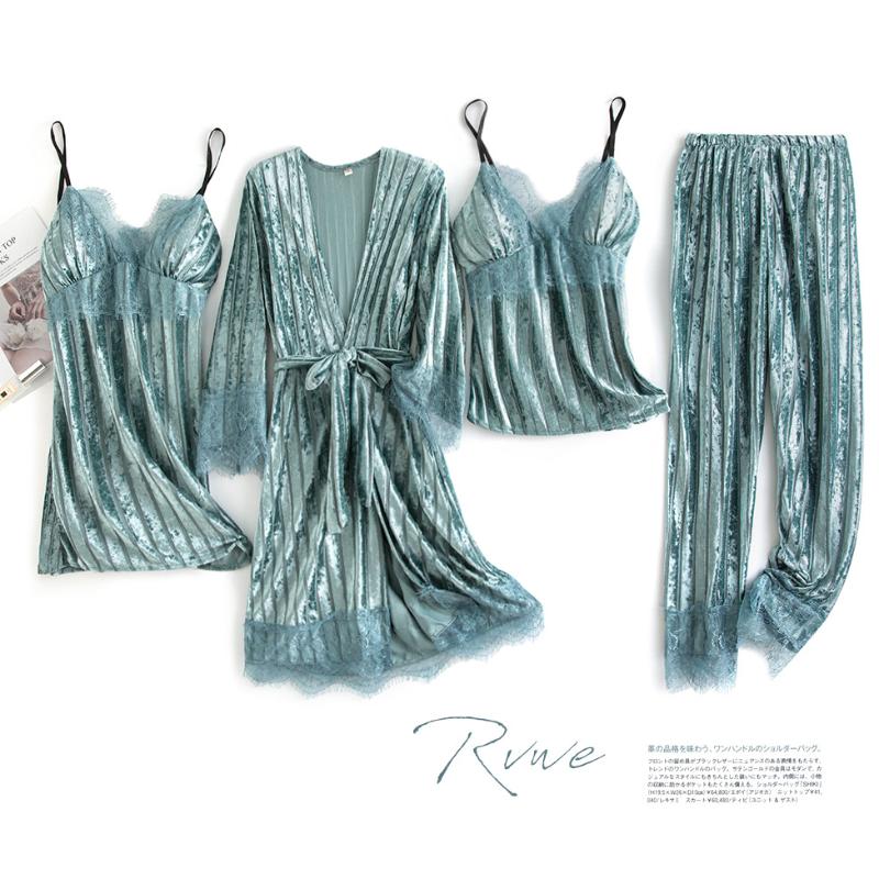 4PCS Velour Kimono Robe Sets Sexy Bling Stripe Lady Bathrobe Sweet Lace Flower Trim Sleepwear Nightwear Autumn Winter Homewear, Burgundy set-a
4PCS Velour Kimono Robe Sets Sexy Bling Stripe Lady Bathrobe Sweet Lace Flower Trim Sleepwear Nightwear Autumn Winter Homewear, Burgundy set-a