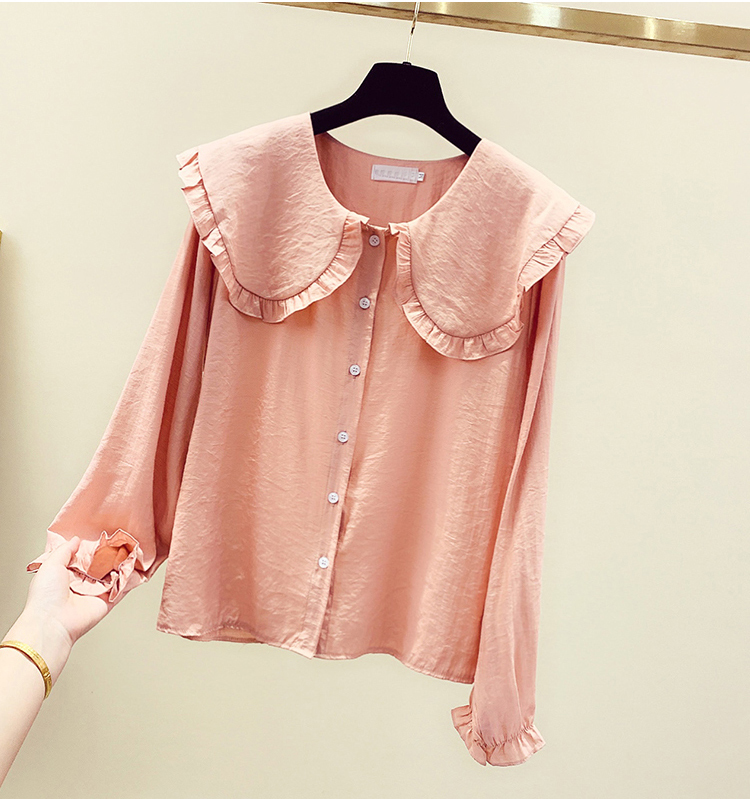 Spring New Women's Fashion Peter Pan Collar Slim Shirt Long Sleeve Casual Style Cotton Blouse Female Tops T9D730O 201028