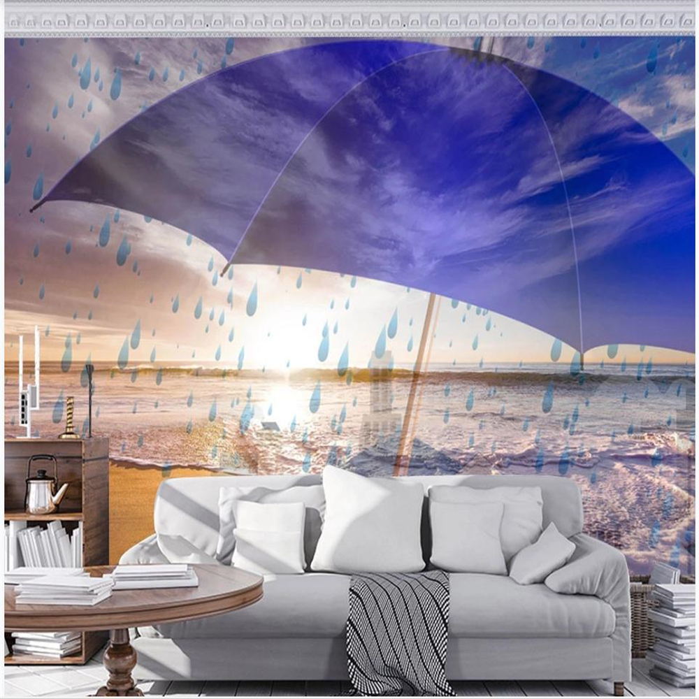 beautiful scenery wallpapers Creative umbrella raindrops beach wallpapers background wall paper 3d stereoscopic wallpaper