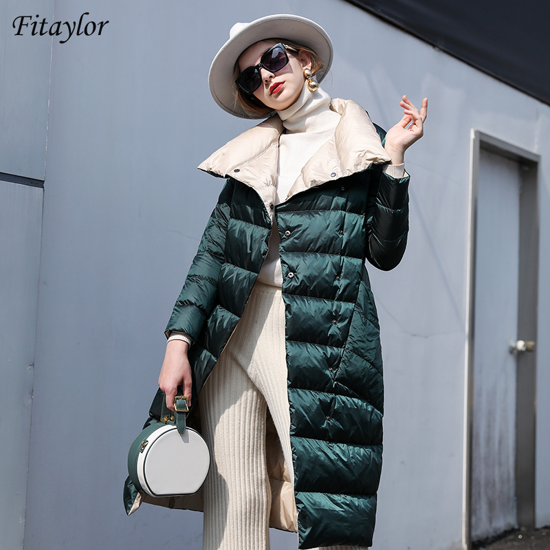 Fitaylor Women Double Sided Down Long Jacket Lapel 90% White Duck Down coat stand collar Double Breasted Snow Outwear Warm Parka 201103, Blue
Fitaylor Women Double Sided Down Long Jacket Lapel 90% White Duck Down coat stand collar Double Breasted Snow Outwear Warm Parka 201103, Blue