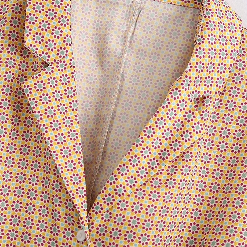 New women vintage geometric floral printing casual smock blouse ladies lantern sleeve kimono shirts chic blusas tops LS6598 T200720