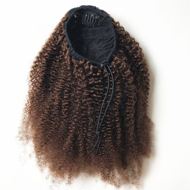 Drawstring Afro Kinky Curly Ponytail Human Hair Non-Remy Indian Hair Extensions Pony Tail For African American brown puff chignon updo 120g