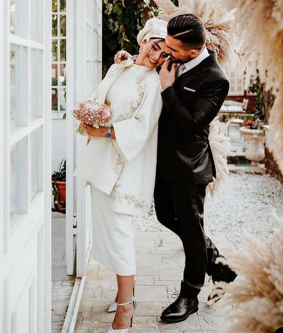 Muslim Crystal Beading Mermaid Wedding Dress 2 Pieces 2022 High Neck Long Sleeve Bridal Gowns Dresses Vestidos Pageant Gowns