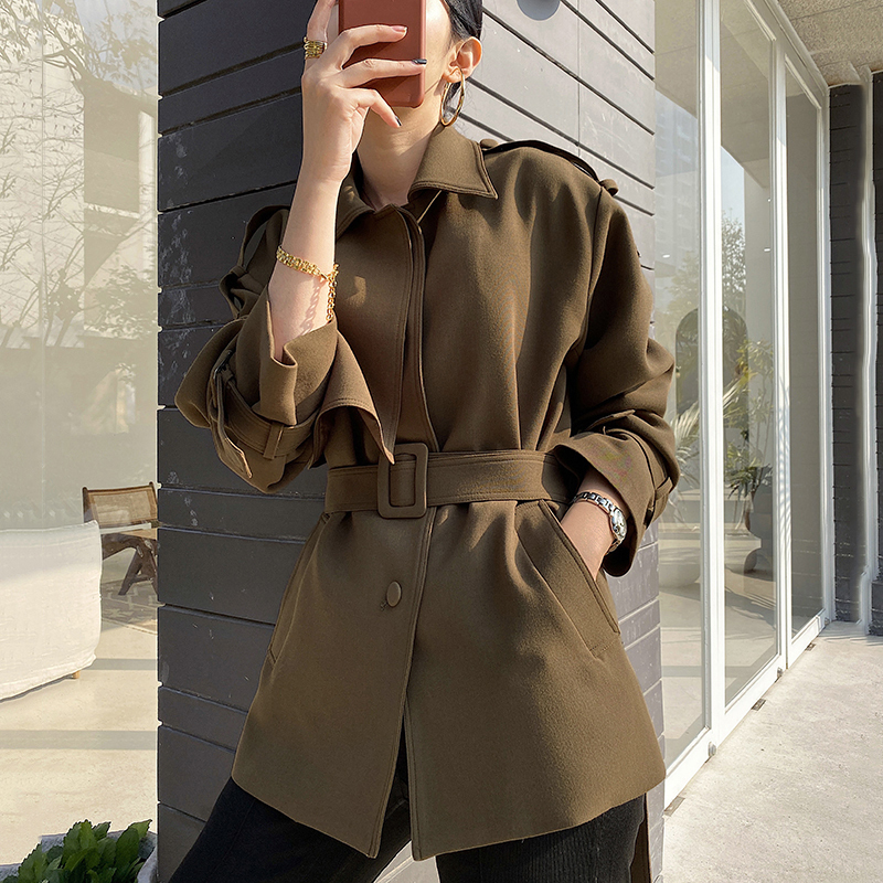 [EAM] Women Brown Stitch Big Size Trench New Lapel Long Sleeve Loose Fit Windbreaker Fashion Tide Spring Autumn 1DB309 201211