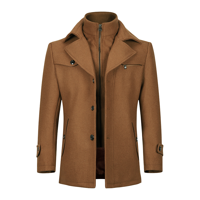 YOUTHUP Winter Men's Double Collar Coat Casual Coat Single Breasted Thick Coats Overcoats Topcoat Mens Streetwear 4 Colors 201222