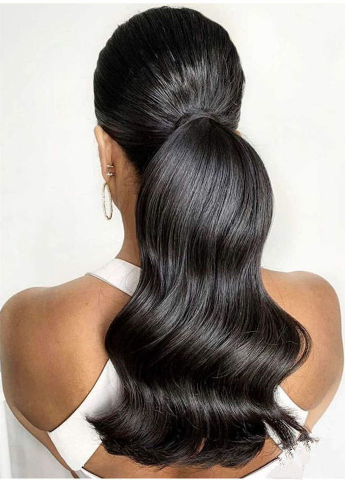 Perfect high ponytail body wave human hairpiece wraps around loose wavy pony tail for any occasion puff bun updo clip in hair extension 120g