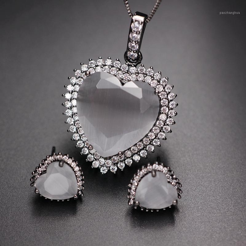 Earrings & Necklace Heart Shape Opal Stones Jewelry Sets For Women Cubic Zirconia Paved Pendant Stud Crystal Fashion, Silver
Earrings & Necklace Heart Shape Opal Stones Jewelry Sets For Women Cubic Zirconia Paved Pendant Stud Crystal Fashion, Silver