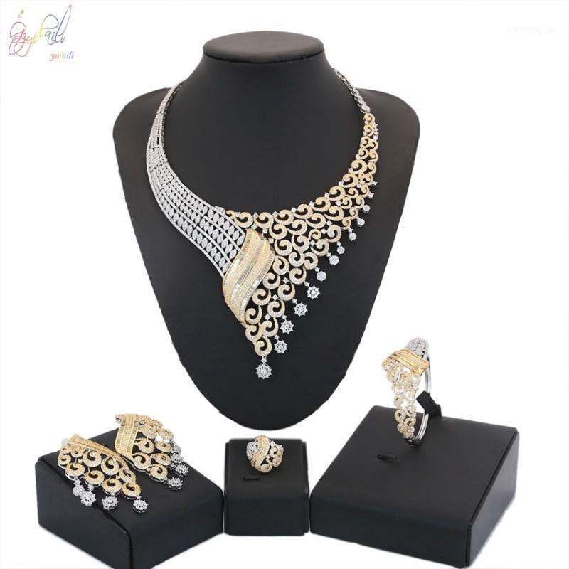 Yulaili High Quality Cubic Zirconia Luxury Bridal Wedding Full Crystal Necklace Earrings Charm Bracelet Ring Jewelry Sets, Silver
Yulaili High Quality Cubic Zirconia Luxury Bridal Wedding Full Crystal Necklace Earrings Charm Bracelet Ring Jewelry Sets, Silver