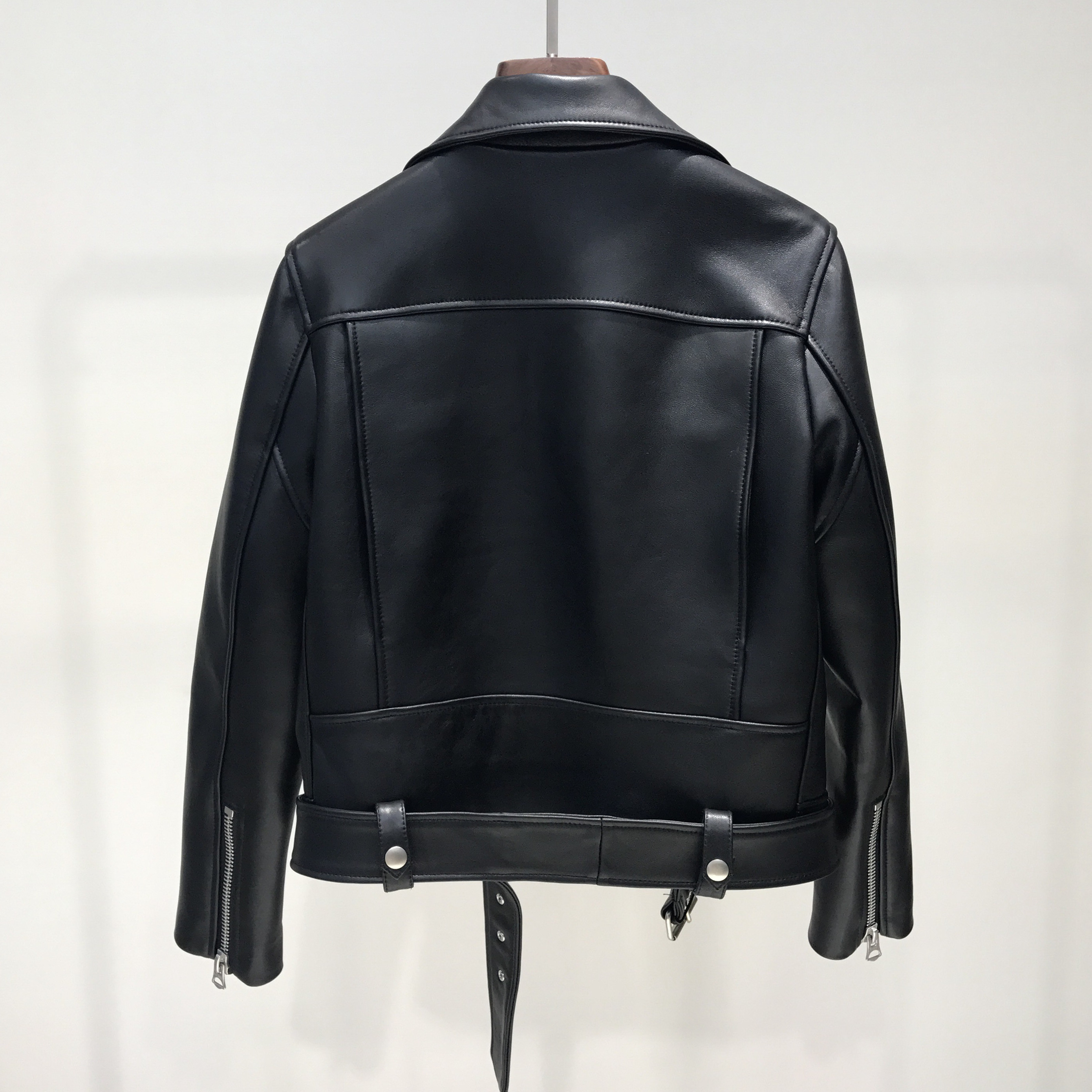 Ailegogo New Autumn Women Pu Leather Jacket Woman Zipper Belt Short Coat Female Motorcycle Black Faux Leather Outwear 201028