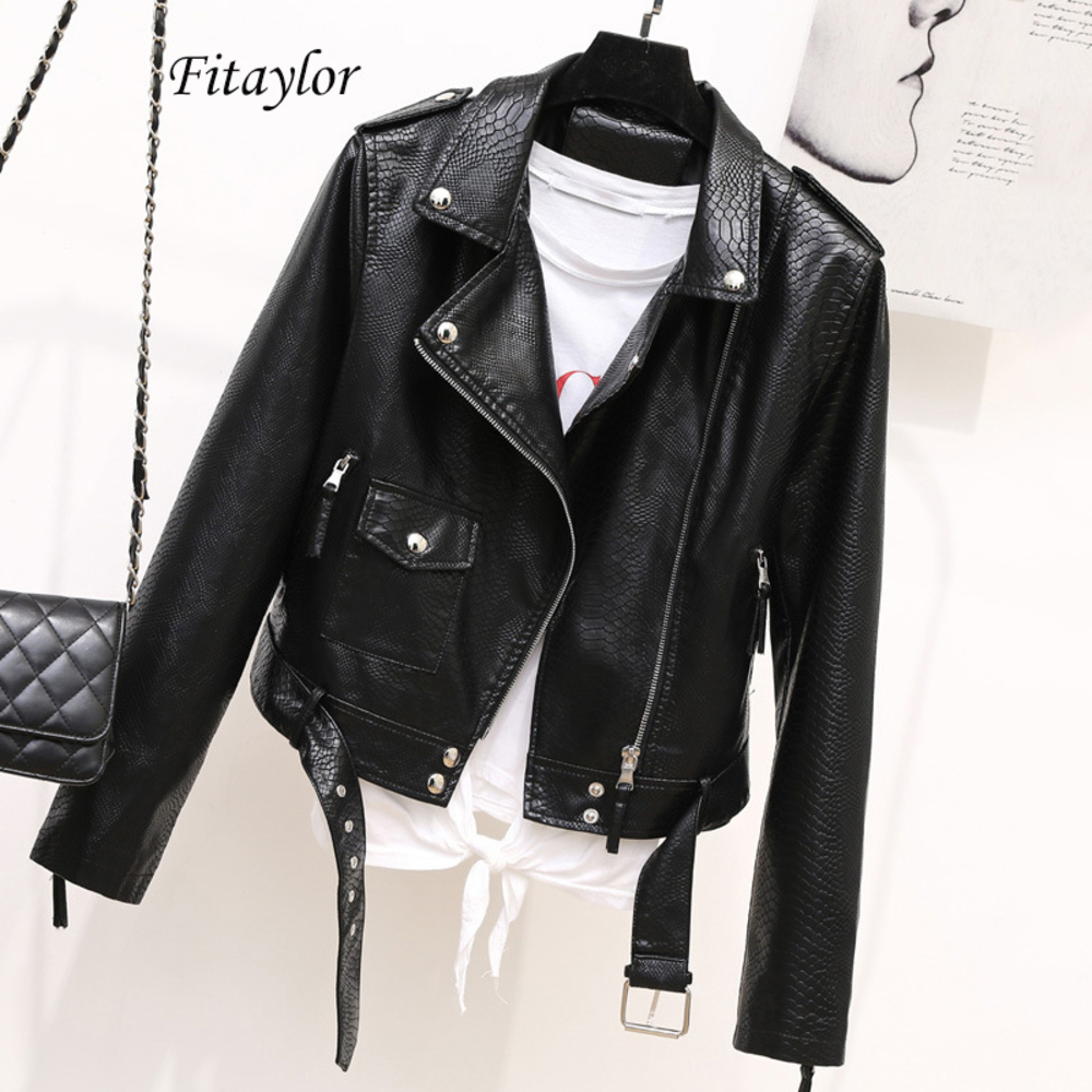 Fitaylor Autumn Soft Leather Black Punk Jacket Coats Women Pu Faux Serpentine Moto Zipper Rivet Short Outwear With Belt, Tan;black
Fitaylor Autumn Soft Leather Black Punk Jacket Coats Women Pu Faux Serpentine Moto Zipper Rivet Short Outwear With Belt, Tan;black