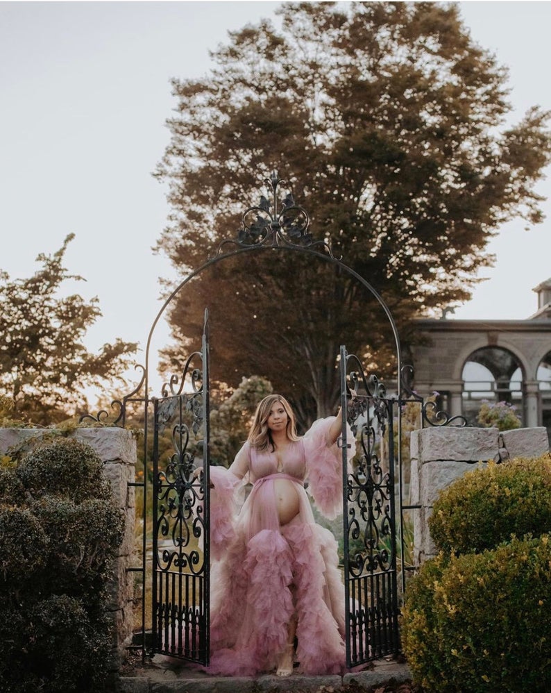 Vintage Maternity Bridal Undergarments Long Sleeves Wedding Sleepwear Bathrobe Nightgowns Tiered Ruffles Robes for Women Photoshoot