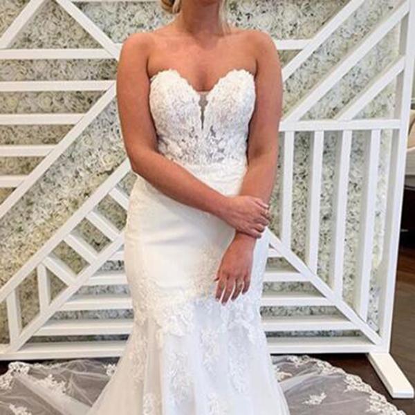 New Romantic Mermaid Dresses Sweetheart Appliques Lace Bridal Gowns Sweep Train Custom Made Wedding Dress L57 0510