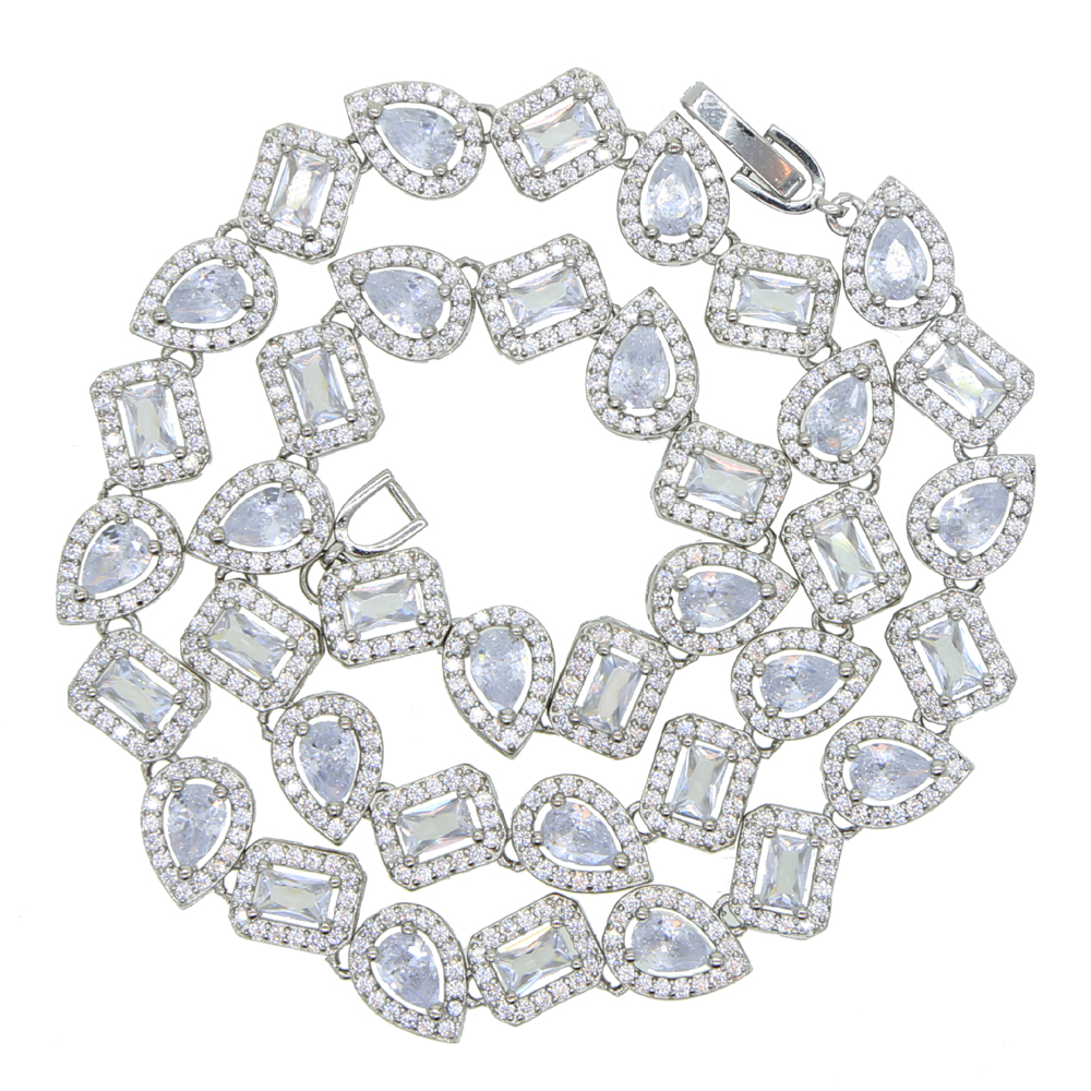 Iced out Cz Chocker Hip Hop Necklace With Tear Drop Square Baguette Cubic Zircon Charm Necklace For Women Wedding Jewelry