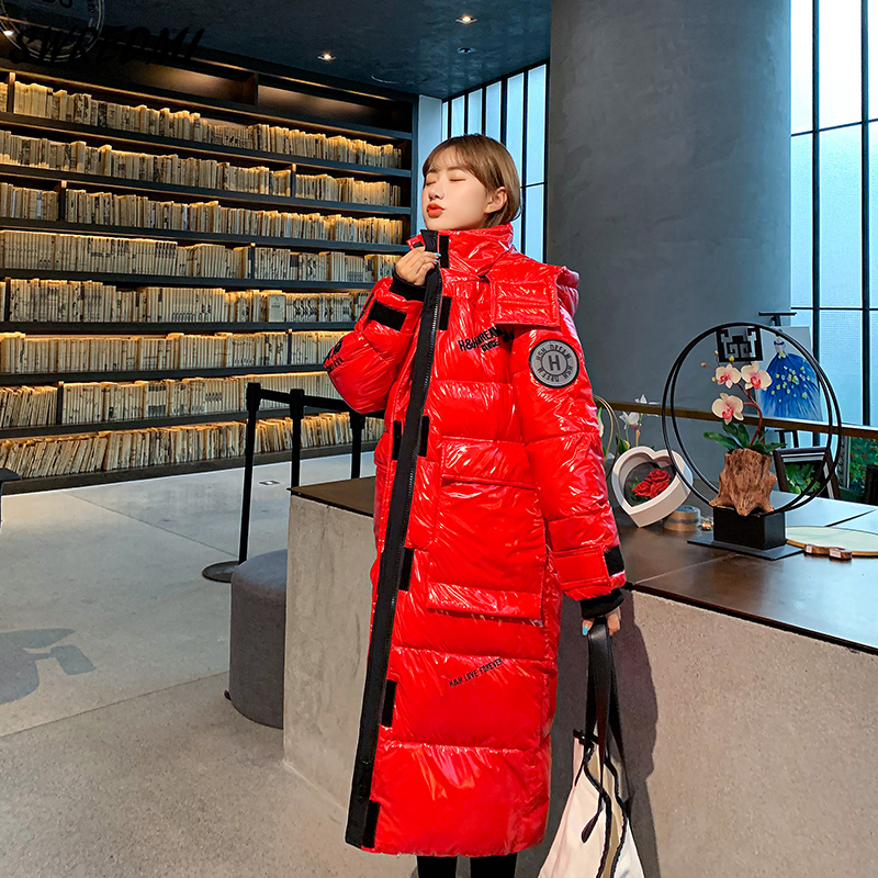 Glossy Winter Jackets Women Hooded Waterproof Female Jacket Fashion Winter Coat Long Reflective Jacket Warm Parkas SWREDMI 201126