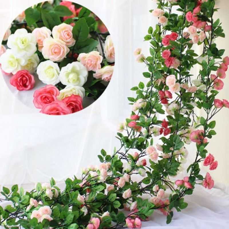 Artificial Flowers 2.4M Long Silk Rose Flower Ivy Vine Leaf Garland Wedding Party Home Decoration Wreath Wedding Favors