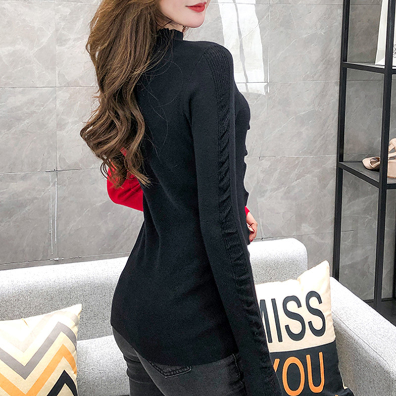 Patchwork Thicken Knit Sweater Autumn Winter Fashion Slim Women Turtleneck Pullover Ruched Women Jumper Elastic T07807B 201223
