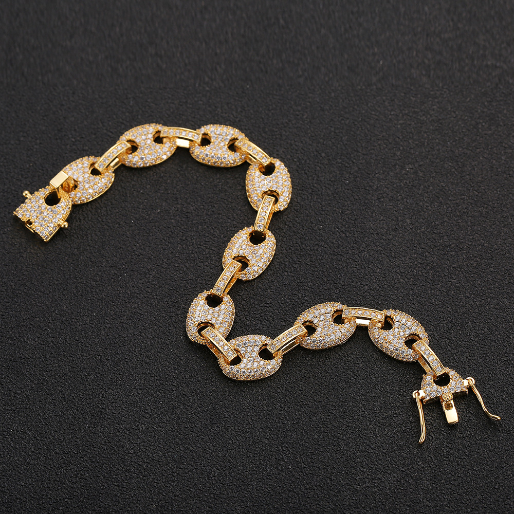 Zircon Bead Chain Bracelet Tennis Copper Material Gold Silver Color Bling CZ Men Hip hop Bracelets
