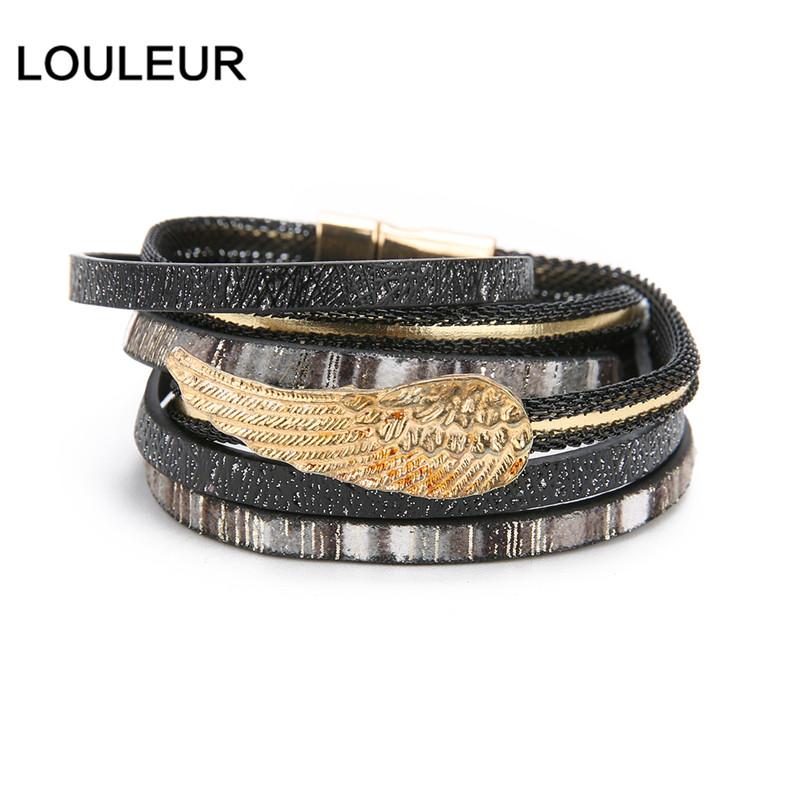 Charm Bracelets Louleur 6 Colors Bohemian Multilayer Leather Bracelet Women Gold Wing Shiny Link Chain Magnetic Clasp Bangles Girls
Charm Bracelets Louleur 6 Colors Bohemian Multilayer Leather Bracelet Women Gold Wing Shiny Link Chain Magnetic Clasp Bangles Girls