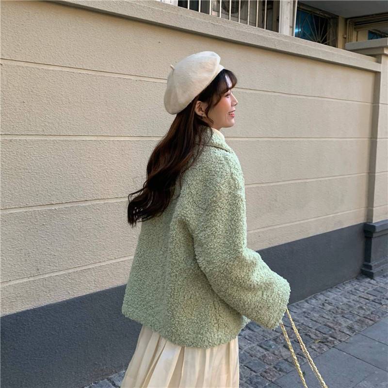 Winter Warm Soft Button Fur Jacket Sweet Elegant Faux Fur Coats Ladies Plush Overcoat Pocket Casual Outerwear Woman Clothes 201112