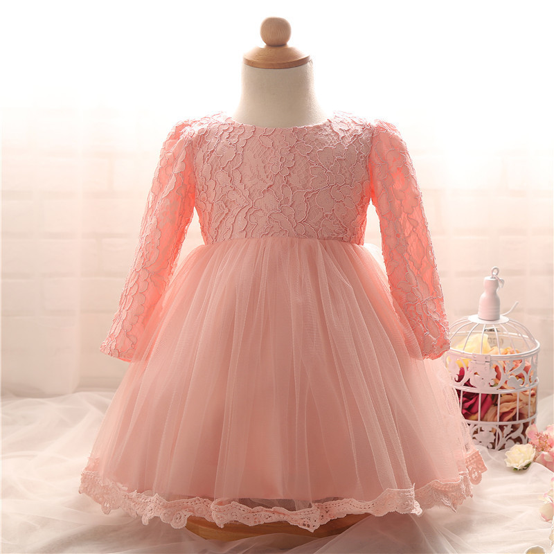 Newborn Baptism Dress For Baby Girl White First Birthday Party Wear Cute Lace Long Sleeve Christening Gown Tutu Infant Clothing 201204