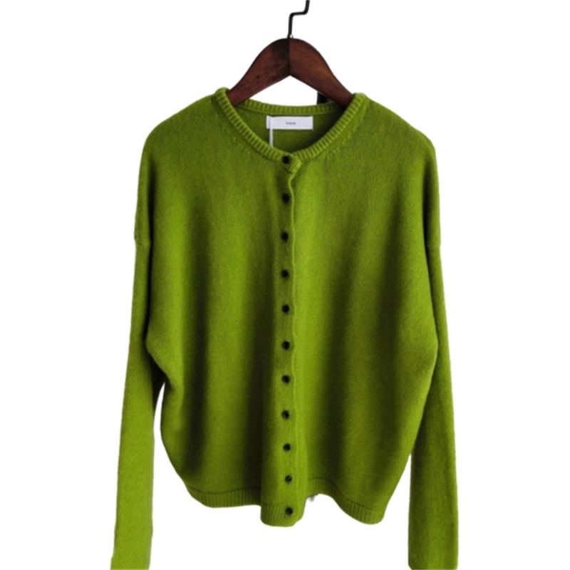 Women's Sweaters Fresh Green Korean Style Long Sleeve Cardigan Coat Autumn Solid Loose Women Clothes 10325 201031