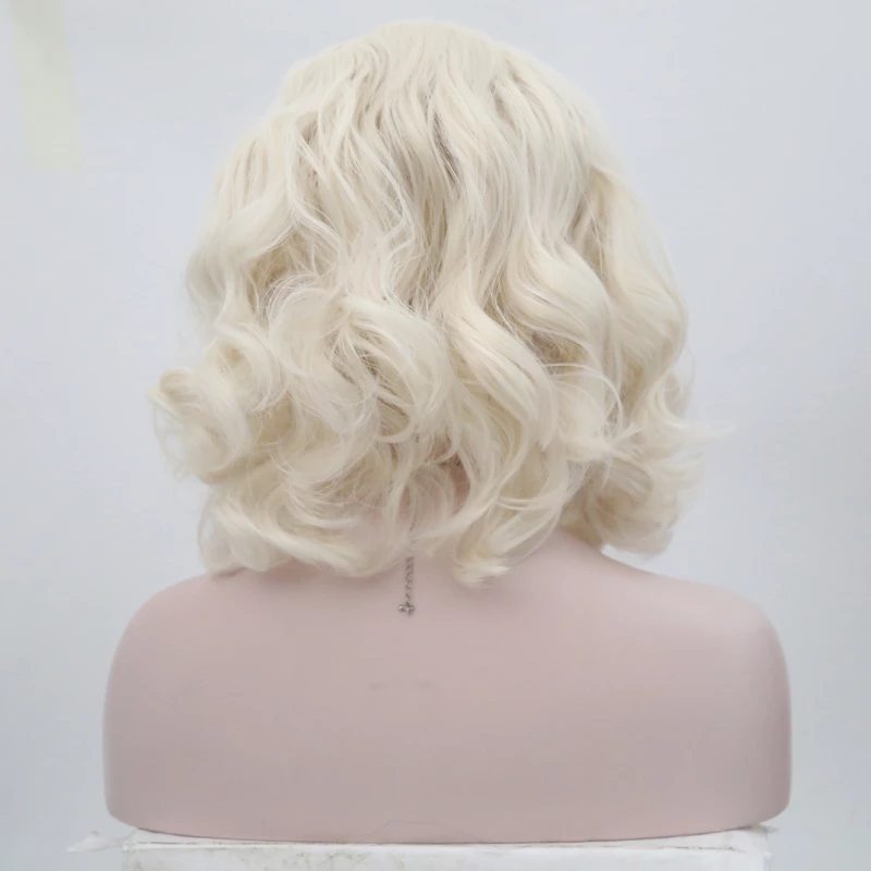 Short Wig Bob Style Blonde Wig Heat Resistant Glueless Synthetic Lace Front Wig Side Part Short Wavy Wigs