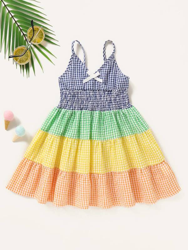 Toddler Girls Gingham Cut And Sew Shirred Cami Dress SHE
