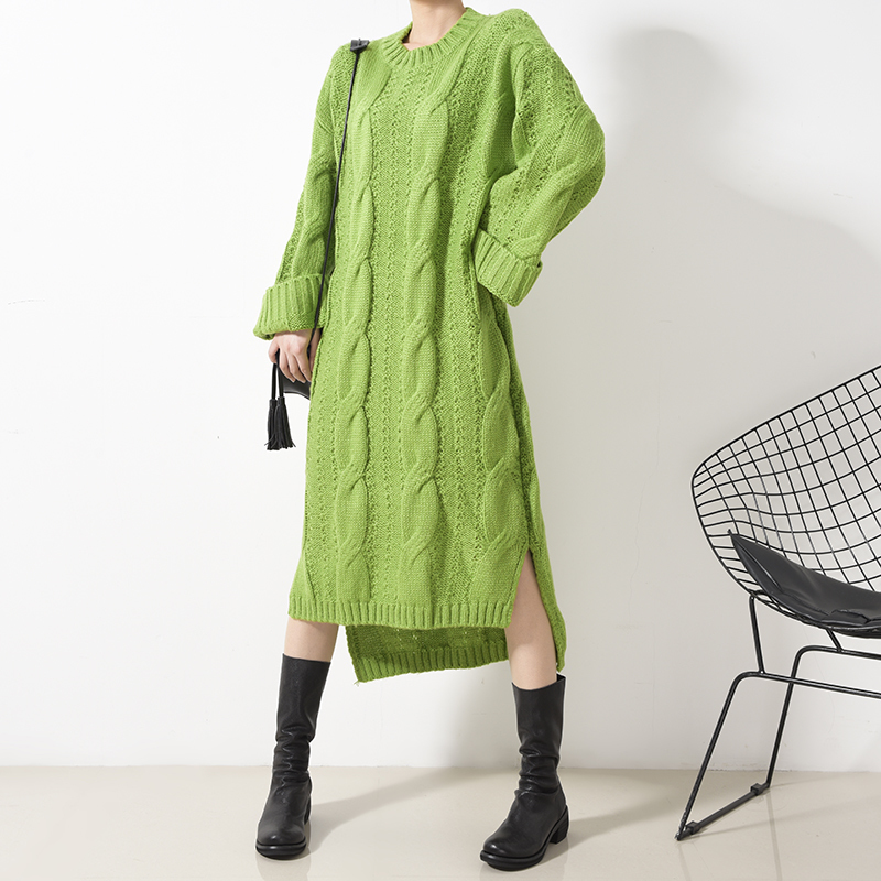 DEAT new autumn and winter fashion women clothes knits Sweater Woman Overlength pullover dress loose big size WJ82002 201125
