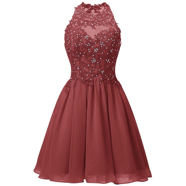 New Sexy 2020 Red Crystals Lace Chiffon Prom Dresses Short Plus Size Cocktail Homecoming Party Gown QC1535