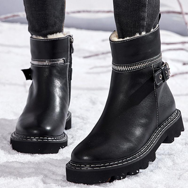 Natural Leather Women Snow Boots Buckles Platform Leather Winter Boots Fashion Warm Zipper Shoes Fur Botas Mujer Thick Sole Shoe, Black
Natural Leather Women Snow Boots Buckles Platform Leather Winter Boots Fashion Warm Zipper Shoes Fur Botas Mujer Thick Sole Shoe, Black