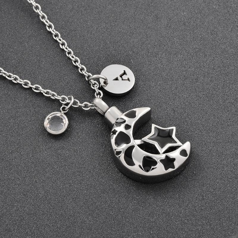 Moon with Star Ashes Keepsake Cremation urn Necklace Memorial Jewelry Stainless steel Pendant Birthstone Gift
Moon with Star Ashes Keepsake Cremation urn Necklace Memorial Jewelry Stainless steel Pendant Birthstone Gift