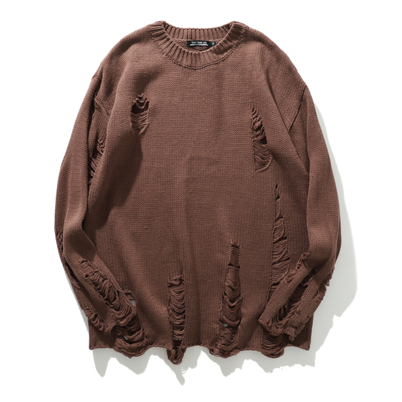 Wash Hole Ripped Knit Sweaters Men Women Streetwear Hip Hop Pullovers Jumper Fashion Oversized All-match Men Winter Clothes 201022