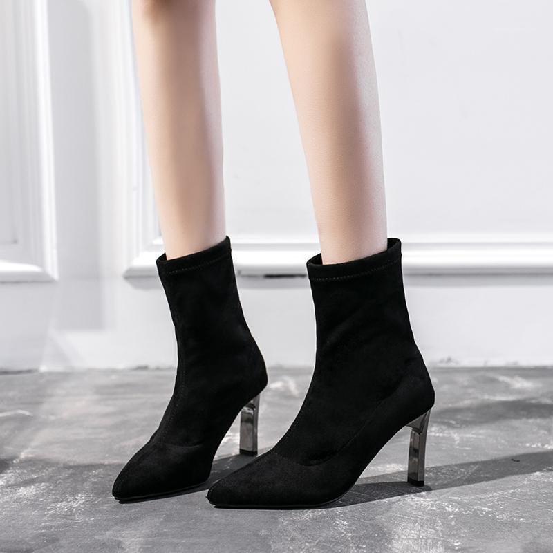 Black Pointed Toe Ankle Boots Women 9 Cm High Heel Flock Short Boots Women Brand Fashion Metal Heel Winter Ladies Shoes1
Black Pointed Toe Ankle Boots Women 9 Cm High Heel Flock Short Boots Women Brand Fashion Metal Heel Winter Ladies Shoes1