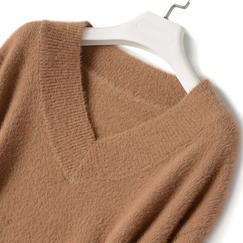 GIGOGOU Autumn Winter Long Knitted Dress Women Thick Warm Fur Pullover Sweater Dresses Elegant V Neck Christmas Party Dresses 201029