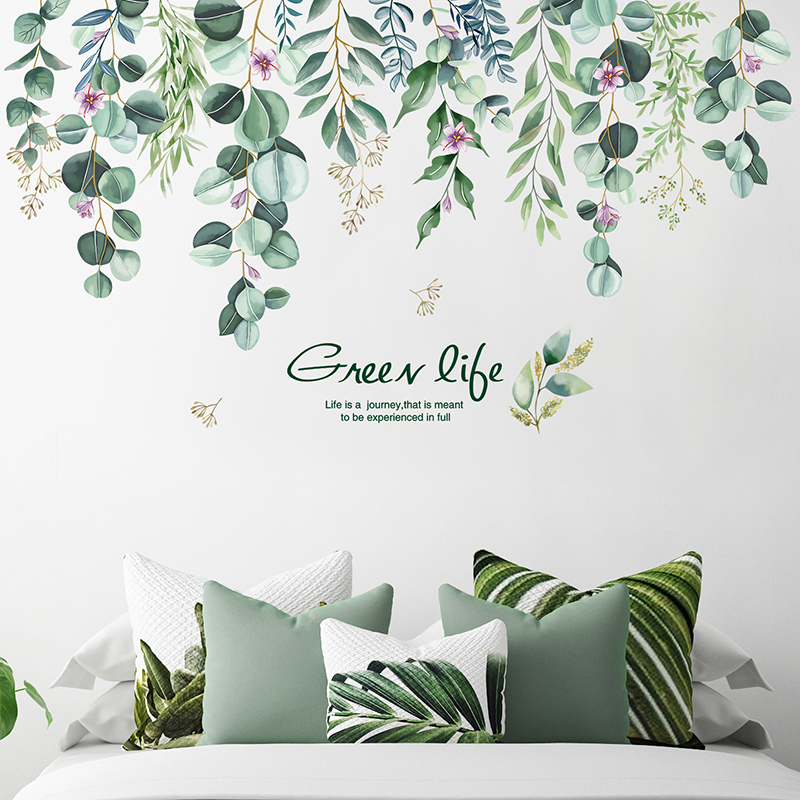 Tropical Tree Leaves Wall Stickers DIY Green Plants Wall Decals for Living Room Bedroom Kitchen Home Decoration LJ201128