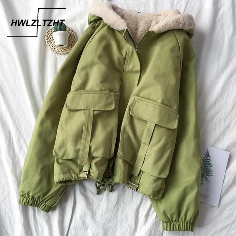 Winter Female Jacket Hooded Warm Down Parka Cotton Coat Women Padded Jacket Wool Women Clothing Big Pocket Parkas Women Outwear 201017