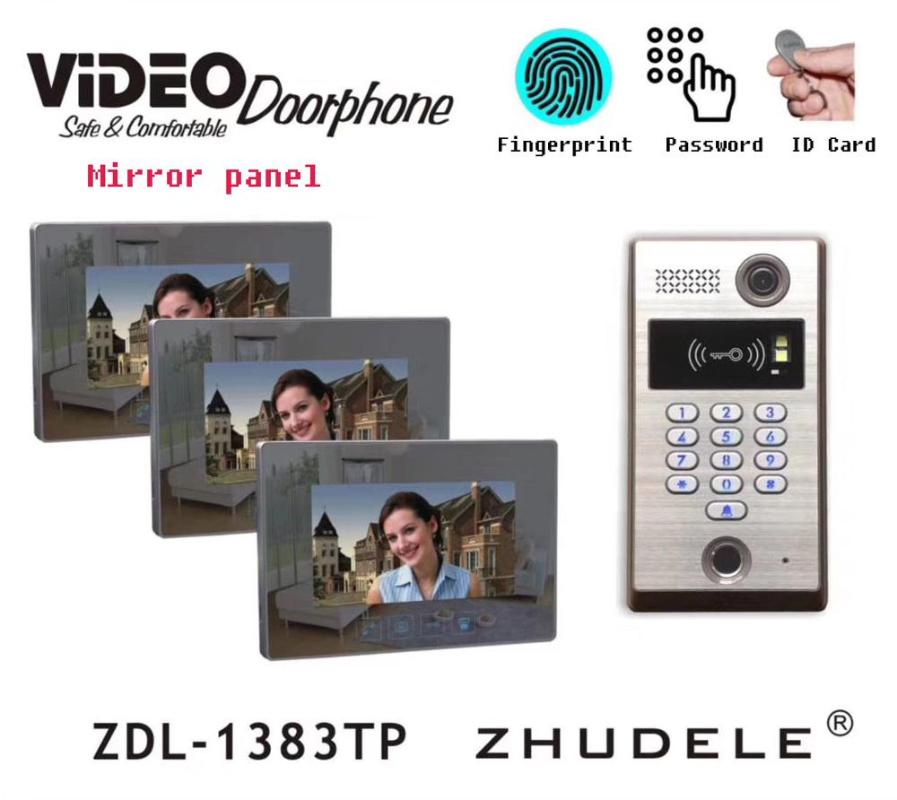 ZHUDELE Touch Key 7" Lcd RFID Fingerpring & Password & ID Card Video Door Phone Intercom System Kits Mirror Panel Monitor 1V3
ZHUDELE Touch Key 7" Lcd RFID Fingerpring & Password & ID Card Video Door Phone Intercom System Kits Mirror Panel Monitor 1V3