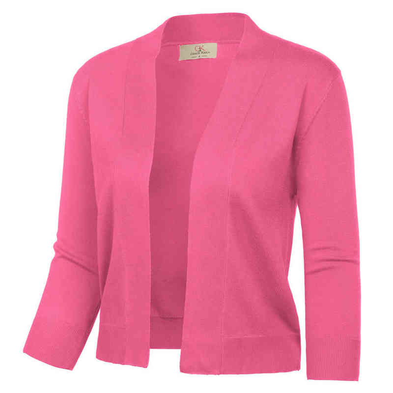 jacket Women shrug 3/4 Sleeve Opening Front bolero solid slim autumn spring ladies elegant Cropped Length Knitting Coat Tops 220114